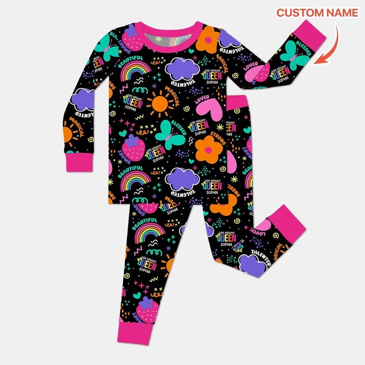 Custom Name Little Melanin Queen Long Sleeve Pajama Set , Custom Name Little Melanin Queen Long Sleeve Pajama Set - 12-18M