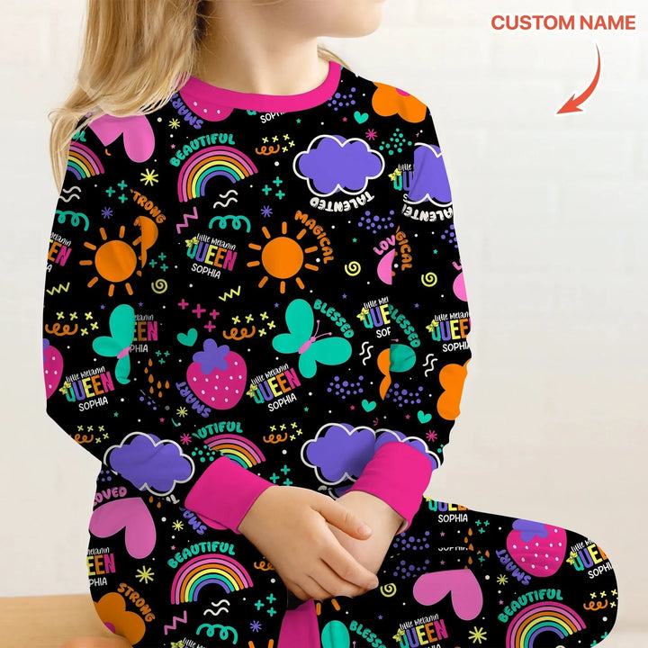Custom Name Little Melanin Queen Long Sleeve Pajama Set , Custom Name Little Melanin Queen Long Sleeve Pajama Set - 12-18M