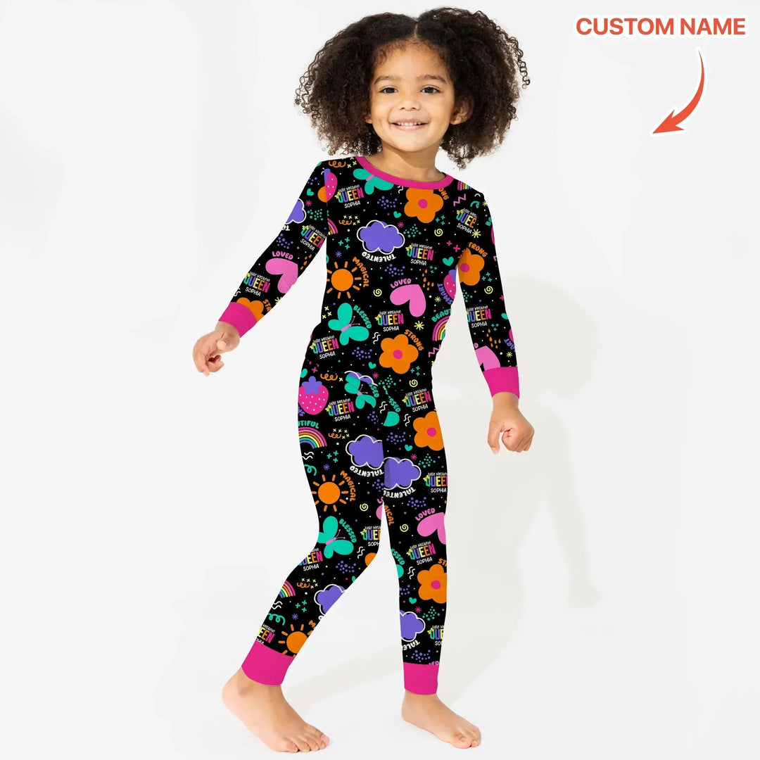 Custom Name Little Melanin Queen Long Sleeve Pajama Set , Custom Name Little Melanin Queen Long Sleeve Pajama Set - 12-18M