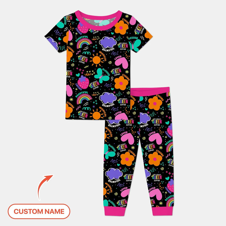 Custom Name Little Melanin Queen Two Piece Short Sleeve Pajama Set , Custom Name Little Melanin Queen Two Piece Short Sleeve Pajama Set - 12-18M