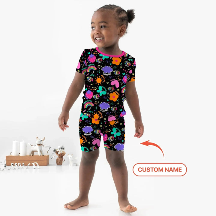 Custom Name Little Melanin Queen Two Piece Short Sleeve Shorts Pajama Set , Custom Name Little Melanin Queen Two Piece Short Sleeve Shorts Pajama Set - 12-18M