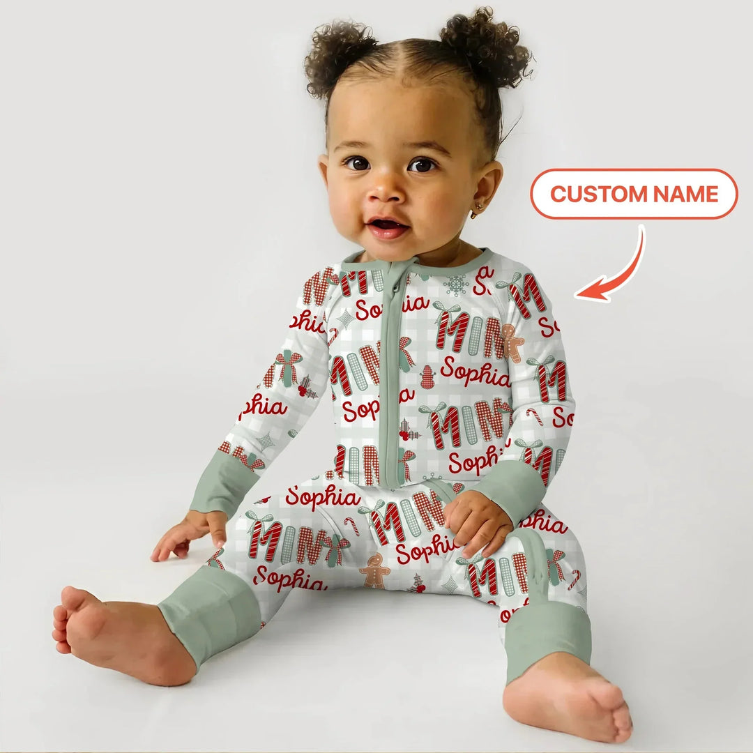 Custom Name Mama Mini Matching Christmas Convertible Zippy (Green) , Custom Name Mama Mini Matching Christmas Convertible Zippy (Green) - 0-3M