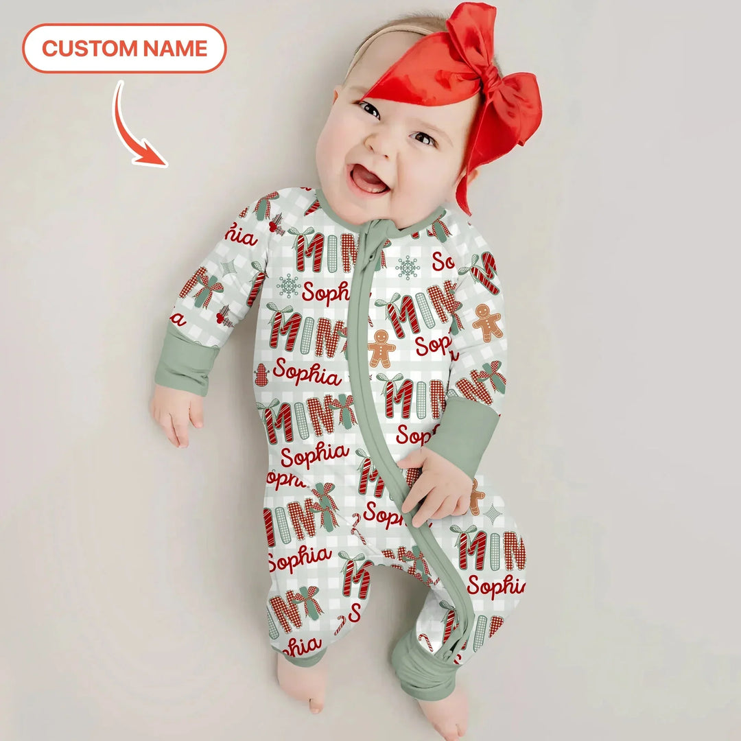 Custom Name Mama Mini Matching Christmas Convertible Zippy (Green) , Custom Name Mama Mini Matching Christmas Convertible Zippy (Green) - 0-3M