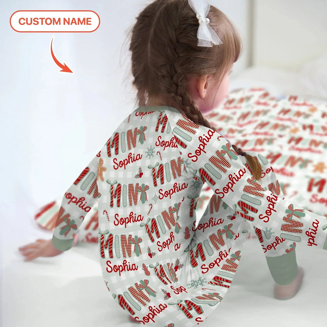 Custom Name Mama Mini Matching Christmas Convertible Zippy (Green) , Custom Name Mama Mini Matching Christmas Convertible Zippy (Green) - 0-3M