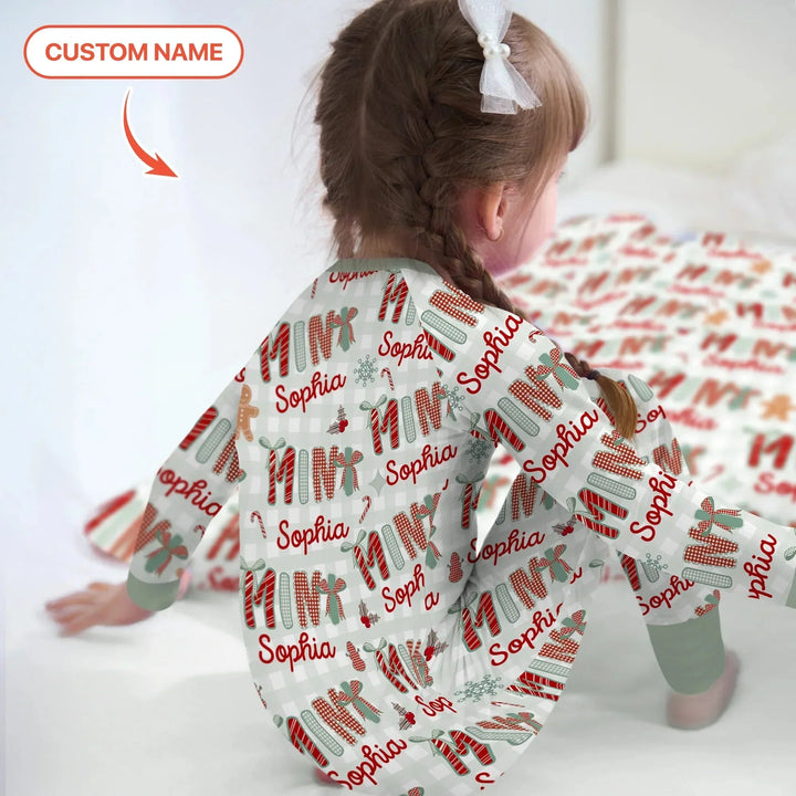 Custom Name Mama Mini Matching Christmas Convertible Zippy (Green) , Custom Name Mama Mini Matching Christmas Convertible Zippy (Green) - 0-3M