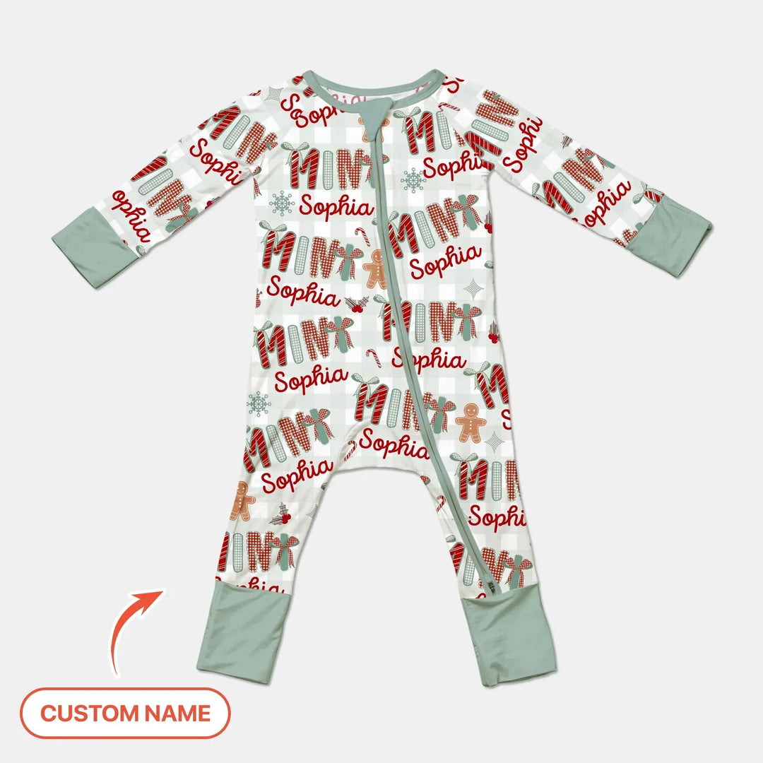 Custom Name Mama Mini Matching Christmas Convertible Zippy (Green) , Custom Name Mama Mini Matching Christmas Convertible Zippy (Green) - 0-3M
