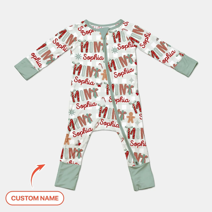 Custom Name Mama Mini Matching Christmas Convertible Zippy (Green) , Custom Name Mama Mini Matching Christmas Convertible Zippy (Green) - 0-3M