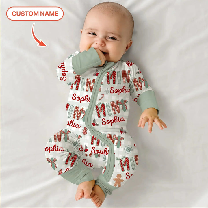 Custom Name Mama Mini Matching Christmas Convertible Zippy (Green) , Custom Name Mama Mini Matching Christmas Convertible Zippy (Green) - 0-3M