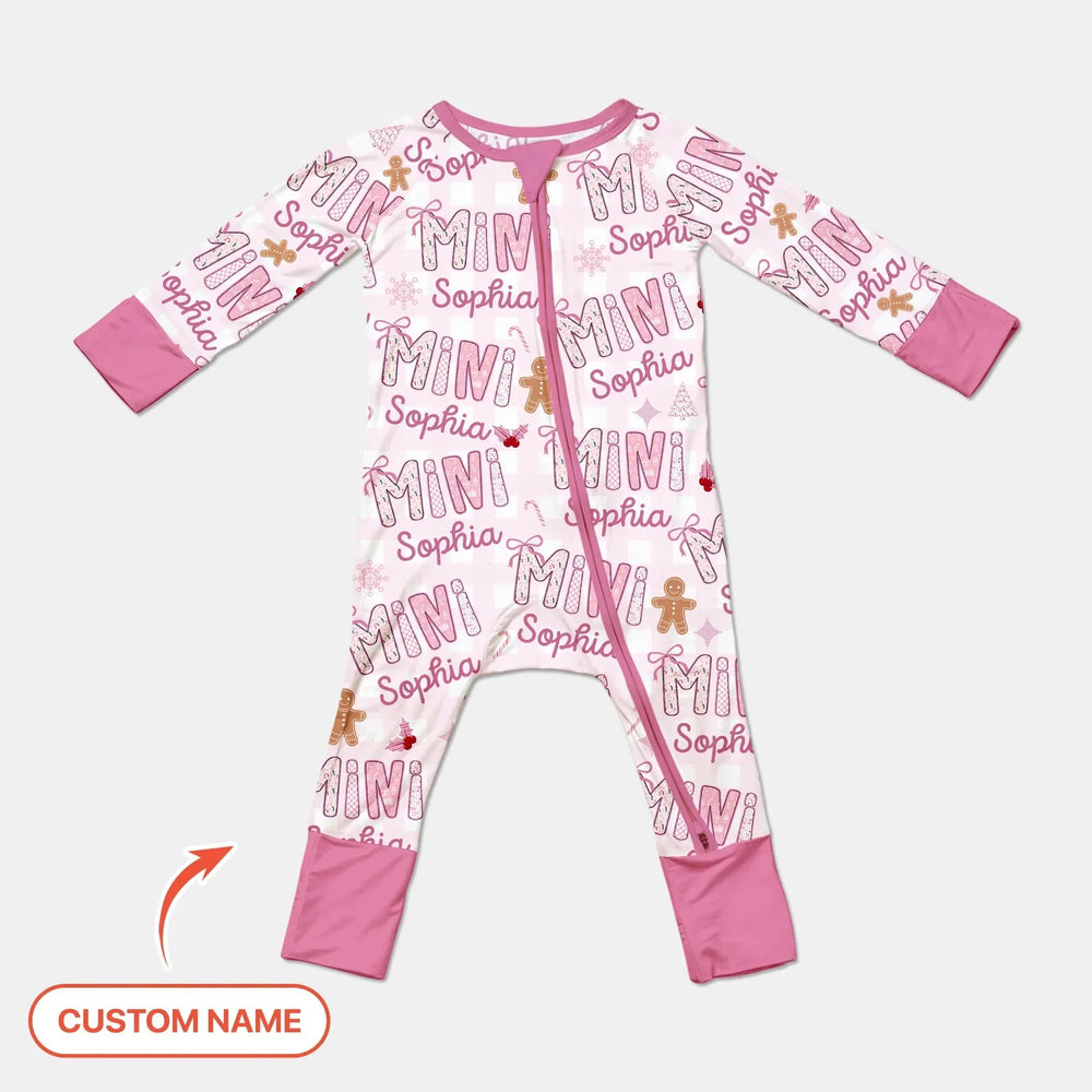 Custom Name Mama Mini Matching Christmas Convertible Zippy (Pink) , Custom Name Mama Mini Matching Christmas Convertible Zippy (Pink) - 0-3M