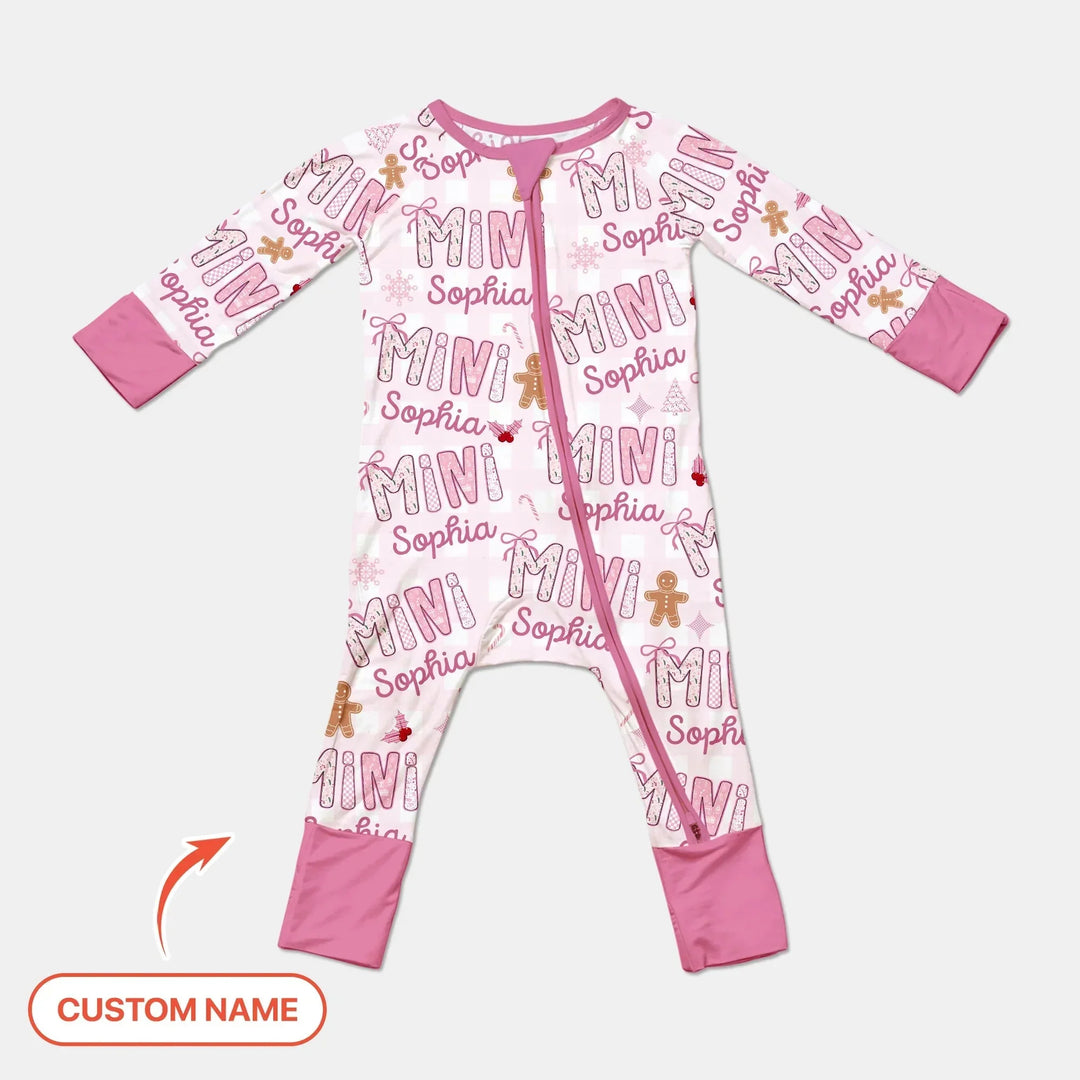 Custom Name Mama Mini Matching Christmas Convertible Zippy (Pink) , Custom Name Mama Mini Matching Christmas Convertible Zippy (Pink) - 0-3M