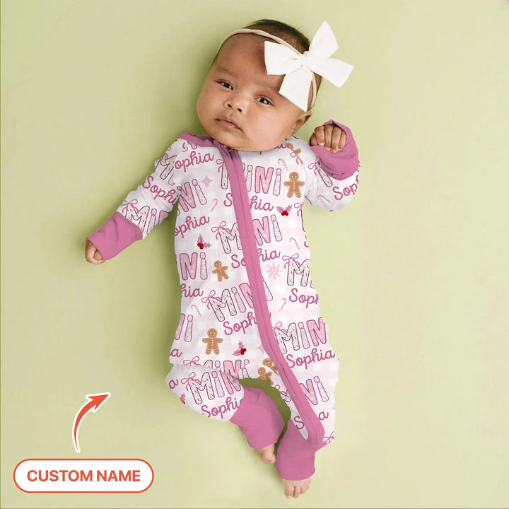 Custom Name Mama Mini Matching Christmas Convertible Zippy (Pink) , Custom Name Mama Mini Matching Christmas Convertible Zippy (Pink) - 0-3M