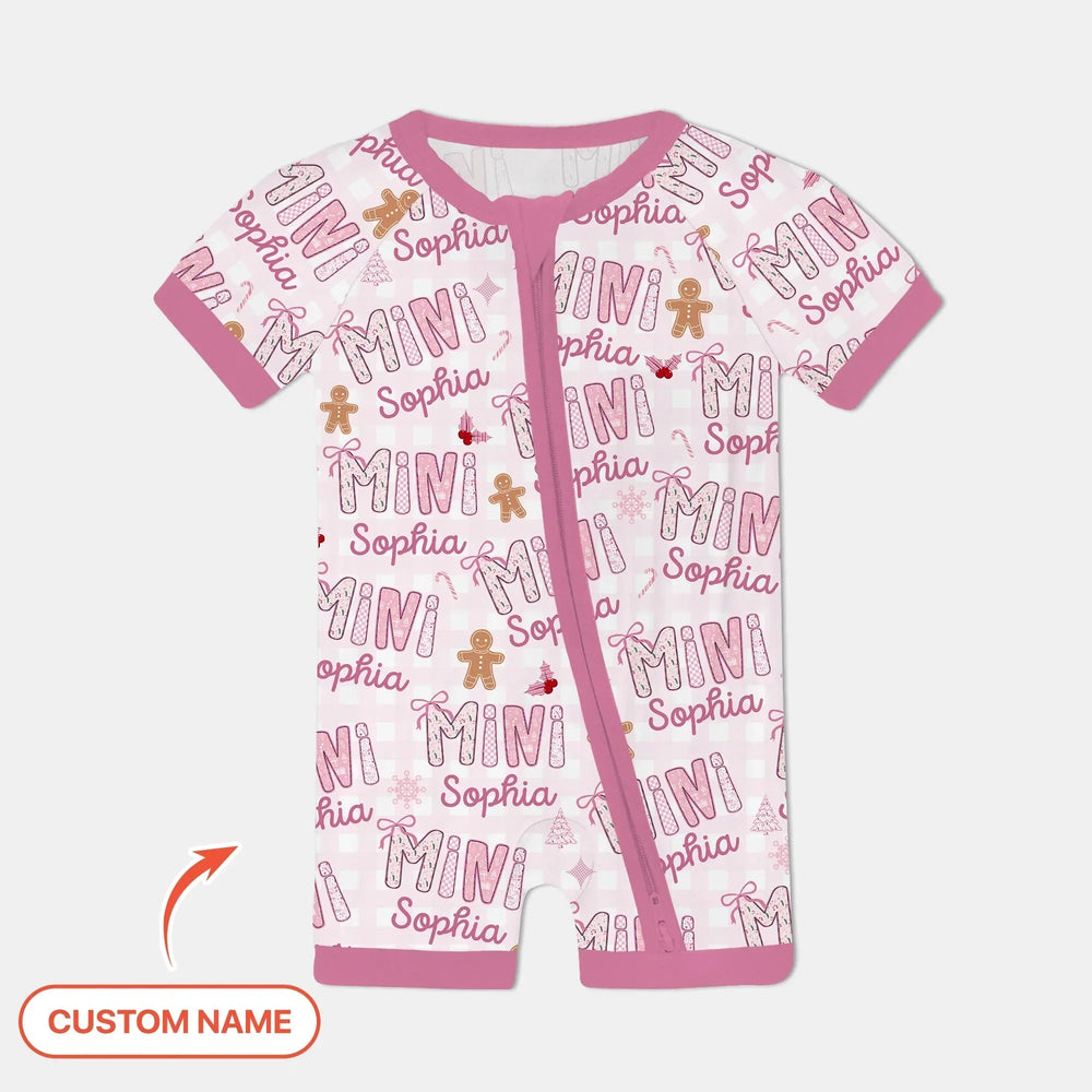 Custom Name Mama Mini Matching Christmas Shorty Zippy (Pink) , Custom Name Mama Mini Matching Christmas Shorty Zippy (Pink) - 0-3M