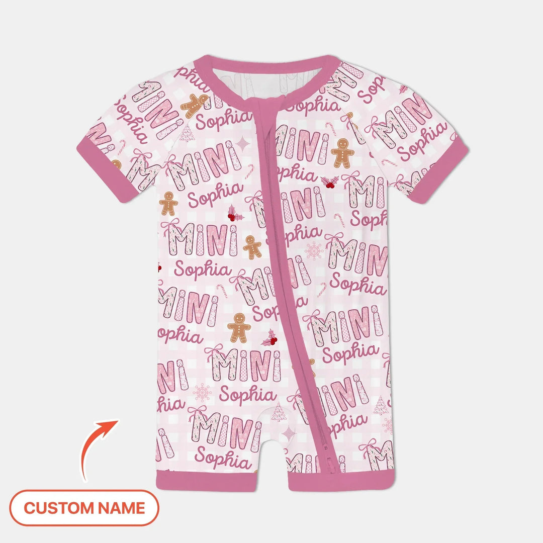 Custom Name Mama Mini Matching Christmas Shorty Zippy (Pink) , Custom Name Mama Mini Matching Christmas Shorty Zippy (Pink) - 0-3M