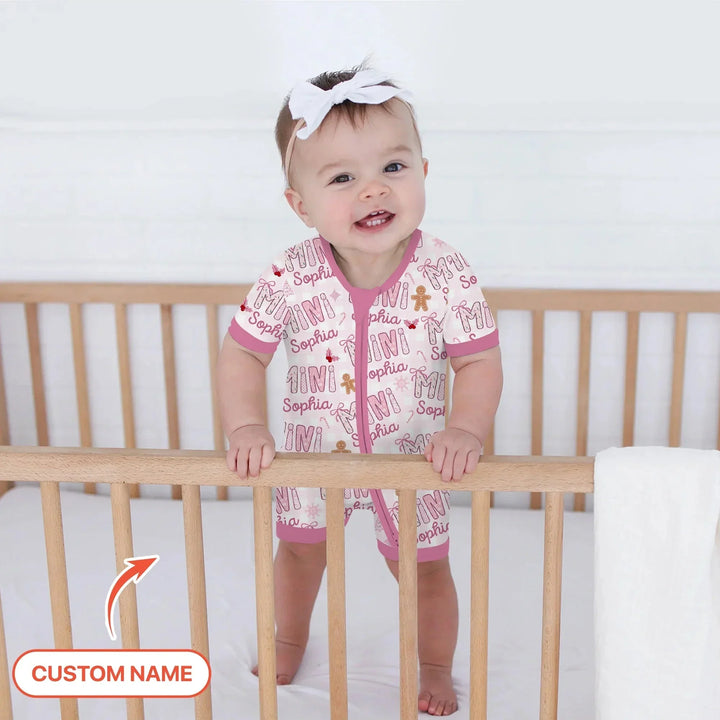 Custom Name Mama Mini Matching Christmas Shorty Zippy (Pink) , Custom Name Mama Mini Matching Christmas Shorty Zippy (Pink) - 0-3M