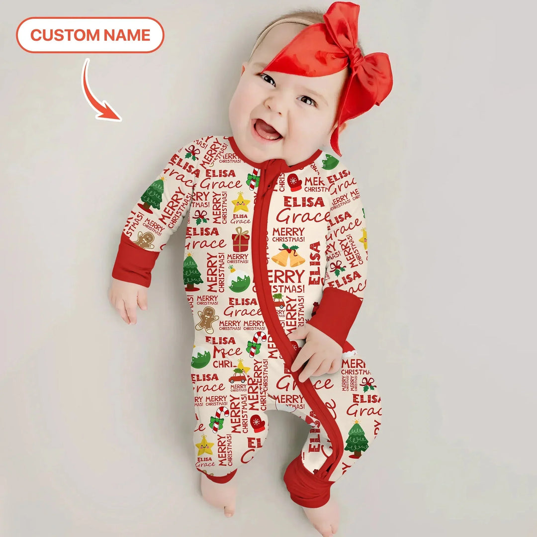 Custom Name Merry Christmas Convertible Zippy , Custom Name Merry Christmas Convertible Zippy - 0-3M