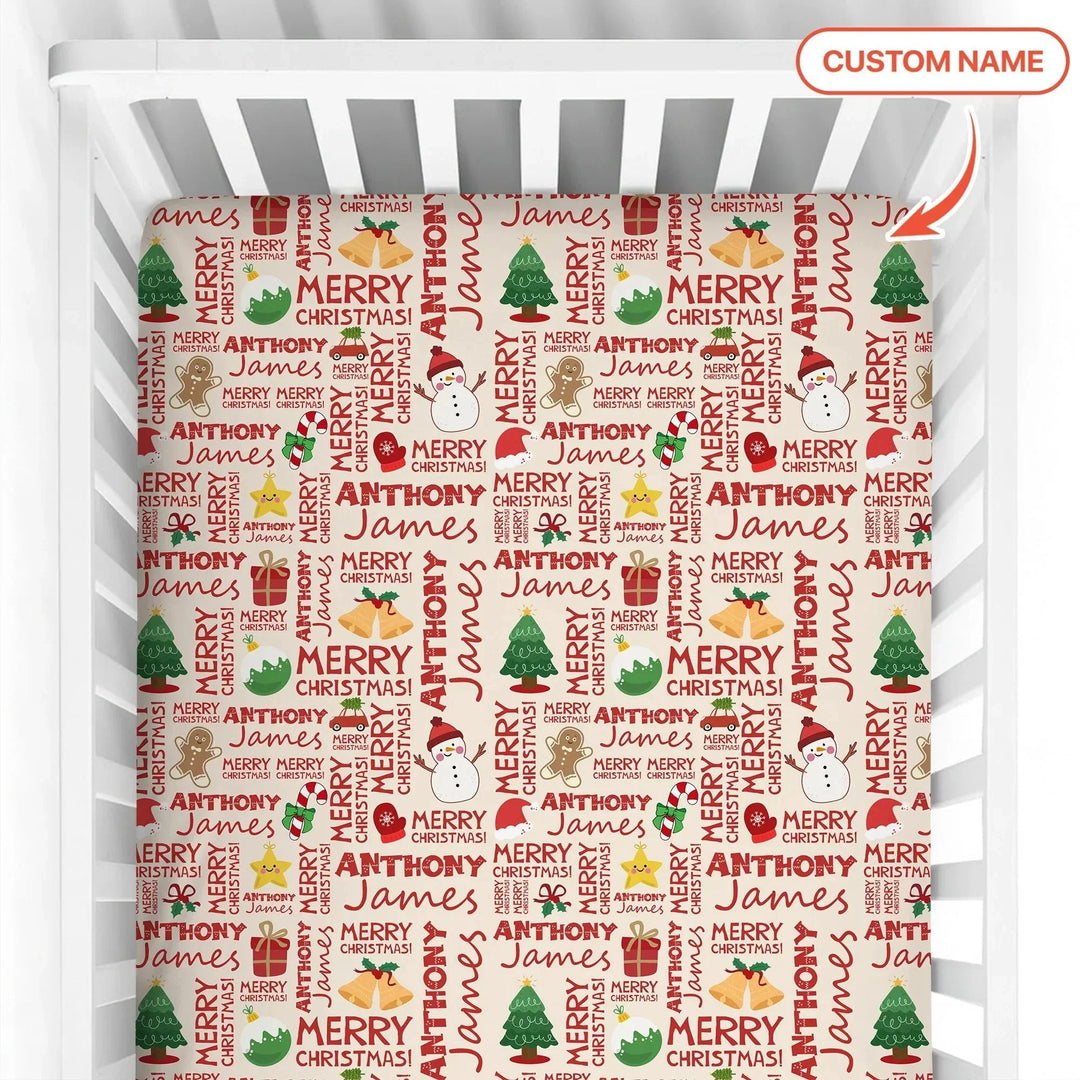 Custom Name Merry Christmas Fitted Crib Sheet , Custom Name Merry Christmas Fitted Crib Sheet - Default Title