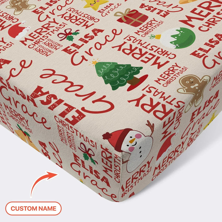 Custom Name Merry Christmas Fitted Crib Sheet , Custom Name Merry Christmas Fitted Crib Sheet - Default Title
