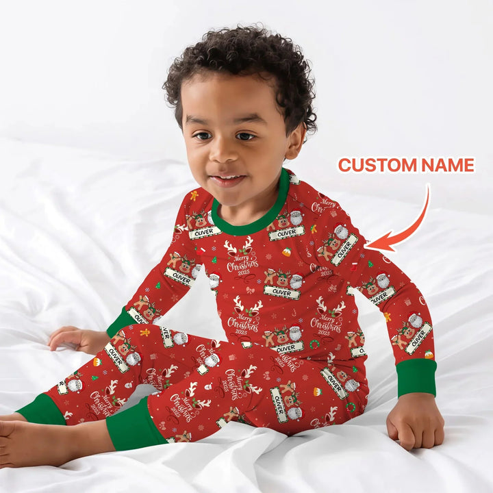 Custom Name "Merry Christmas My Deer" For Boy - Two Piece Long Sleeve Pajama Set , Custom Name "Merry Christmas My Deer" For Boy - Two Piece Long Sleeve Pajama Set - 12-18M
