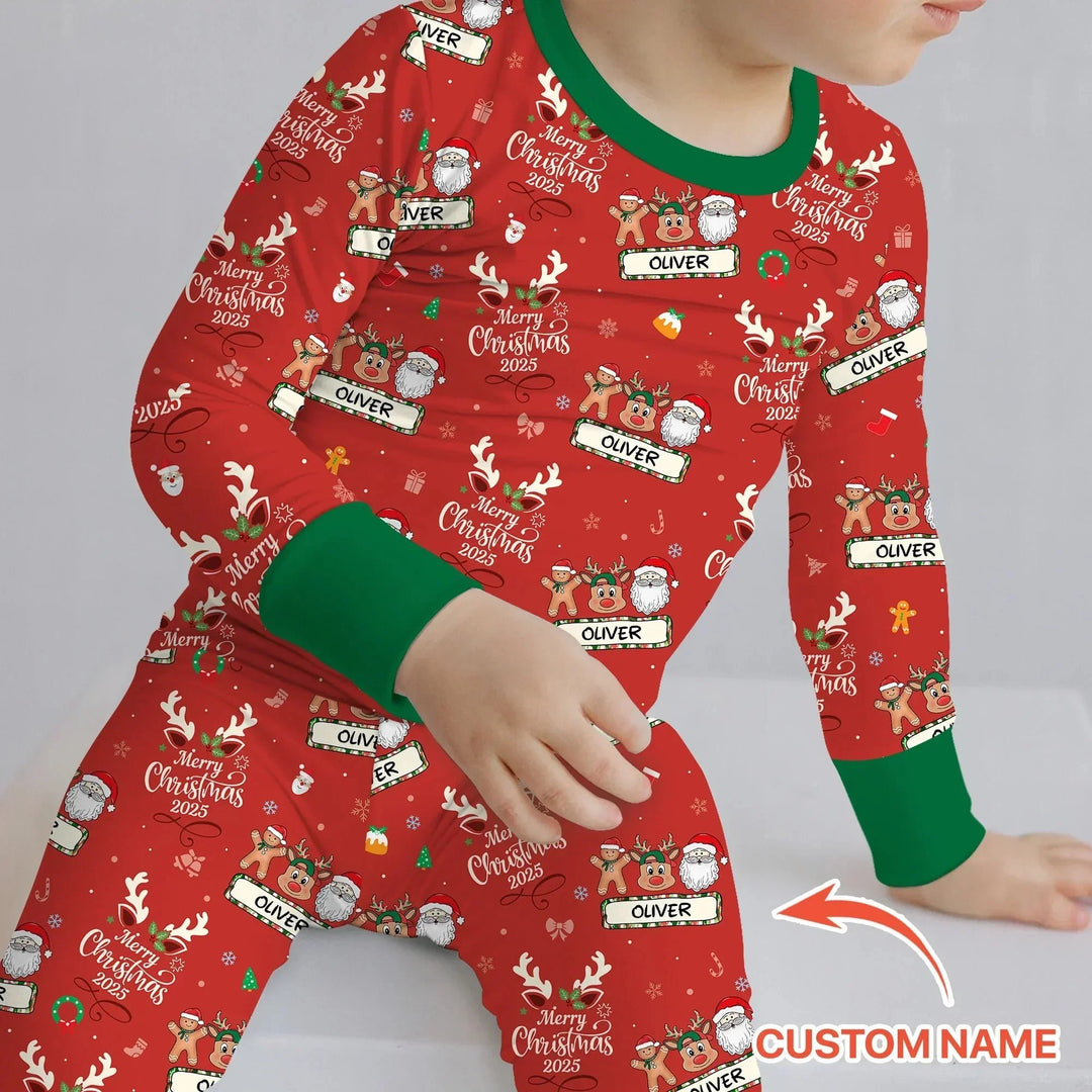 Custom Name "Merry Christmas My Deer" For Boy - Two Piece Long Sleeve Pajama Set , Custom Name "Merry Christmas My Deer" For Boy - Two Piece Long Sleeve Pajama Set - 12-18M