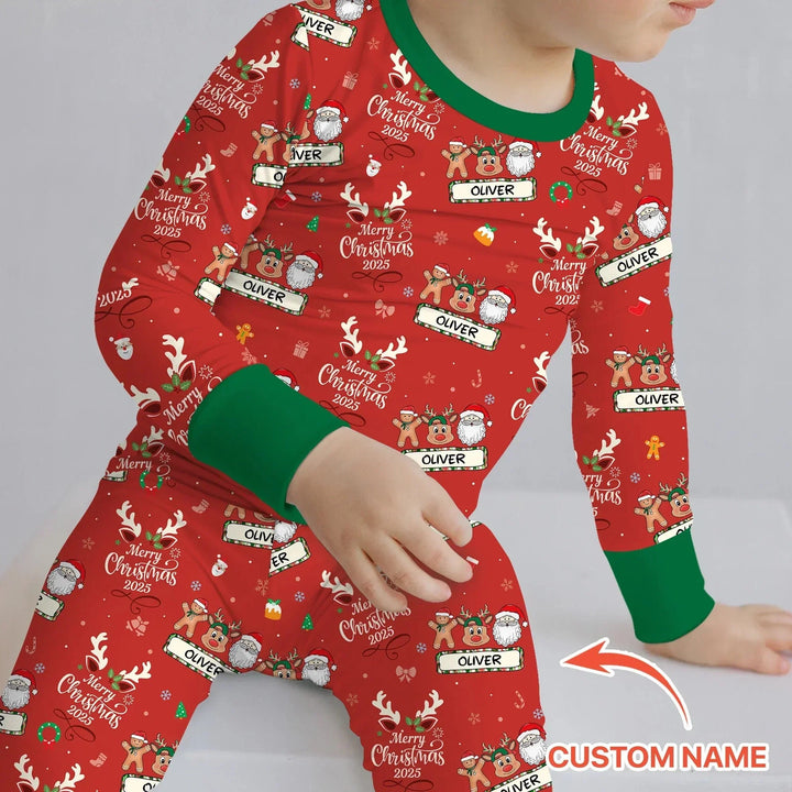 Custom Name "Merry Christmas My Deer" For Boy - Two Piece Long Sleeve Pajama Set , Custom Name "Merry Christmas My Deer" For Boy - Two Piece Long Sleeve Pajama Set - 12-18M