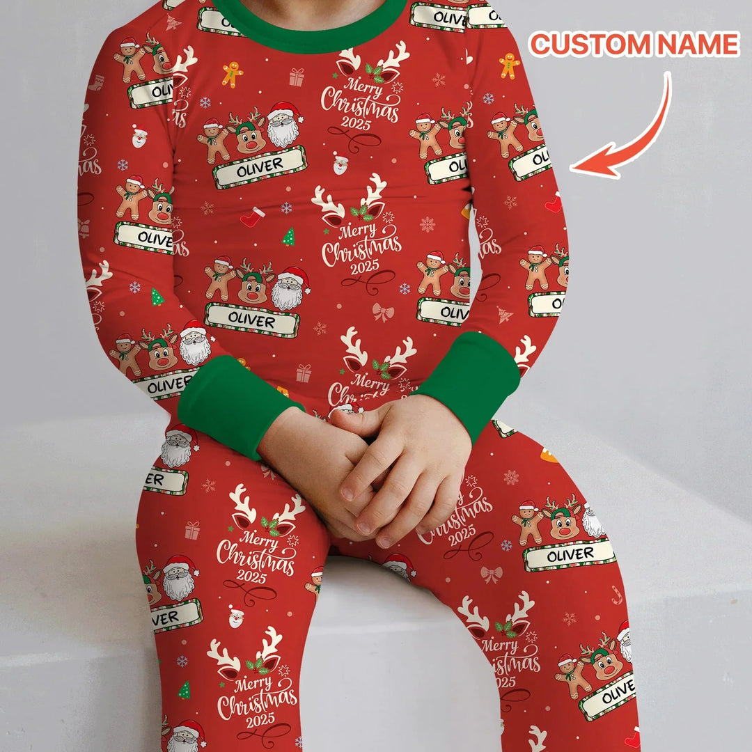 Custom Name "Merry Christmas My Deer" For Boy - Two Piece Long Sleeve Pajama Set , Custom Name "Merry Christmas My Deer" For Boy - Two Piece Long Sleeve Pajama Set - 12-18M