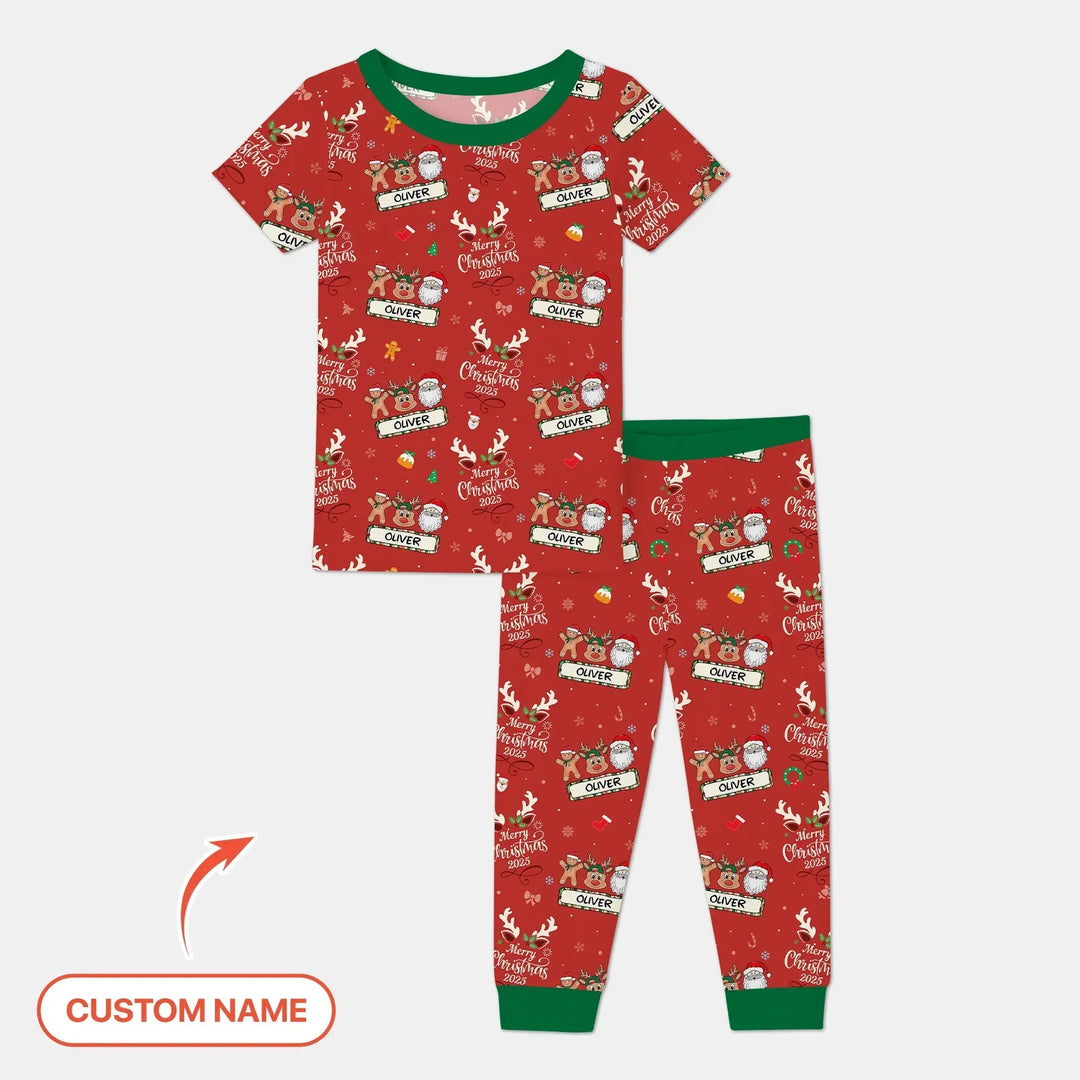 Custom Name "Merry Christmas My Deer" For Boy - Two Piece Short Sleeve Pajama Set , Custom Name "Merry Christmas My Deer" For Boy - Two Piece Short Sleeve Pajama Set - 12-18M