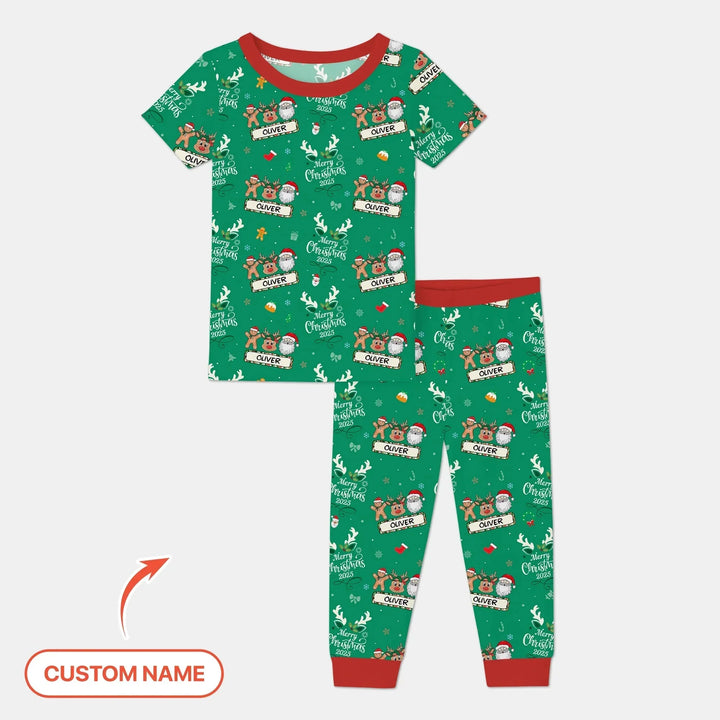 Custom Name "Merry Christmas My Deer" For Boy - Two Piece Short Sleeve Pajama Set , Custom Name "Merry Christmas My Deer" For Boy - Two Piece Short Sleeve Pajama Set - 12-18M