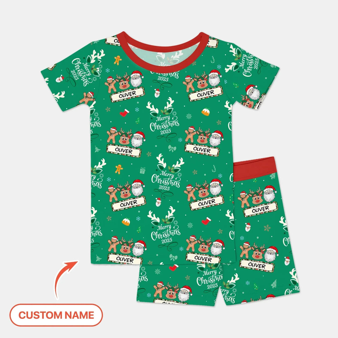 Custom Name "Merry Christmas My Deer" For Boy - Two Piece Short Sleeve Shorts Pajama Set , Custom Name "Merry Christmas My Deer" For Boy - Two Piece Short Sleeve Shorts Pajama Set - 12-18M