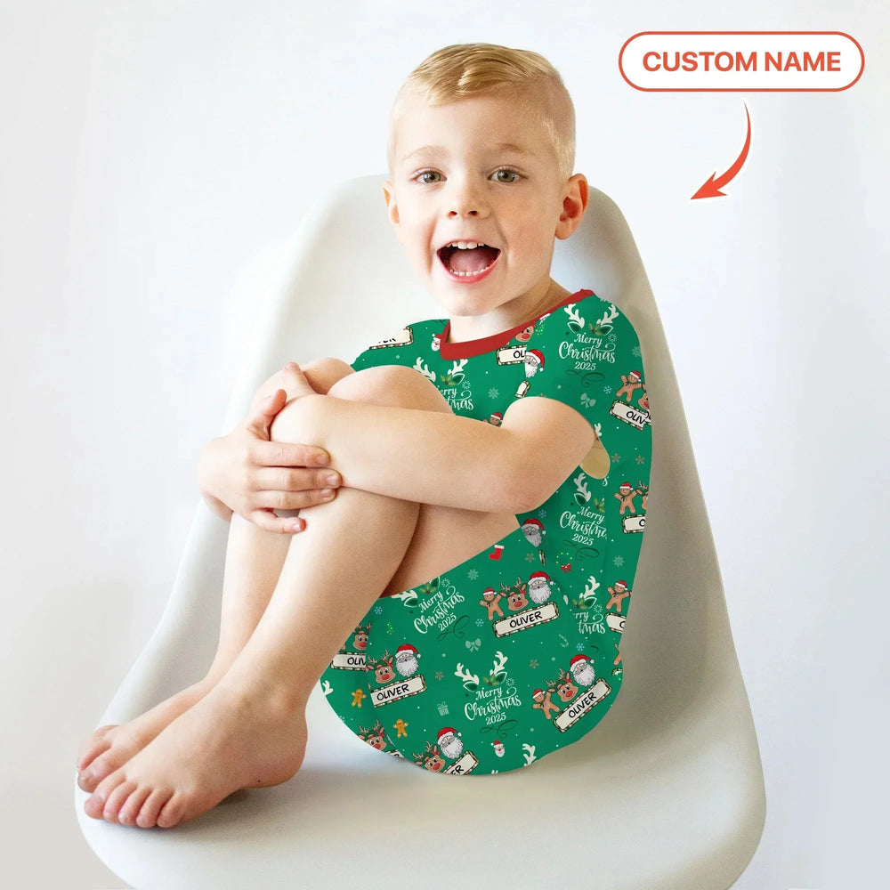 Custom Name "Merry Christmas My Deer" For Boy - Two Piece Short Sleeve Shorts Pajama Set , Custom Name "Merry Christmas My Deer" For Boy - Two Piece Short Sleeve Shorts Pajama Set - 12-18M