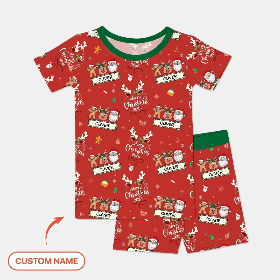 Custom Name "Merry Christmas My Deer" For Boy - Two Piece Short Sleeve Shorts Pajama Set , Custom Name "Merry Christmas My Deer" For Boy - Two Piece Short Sleeve Shorts Pajama Set - 12-18M