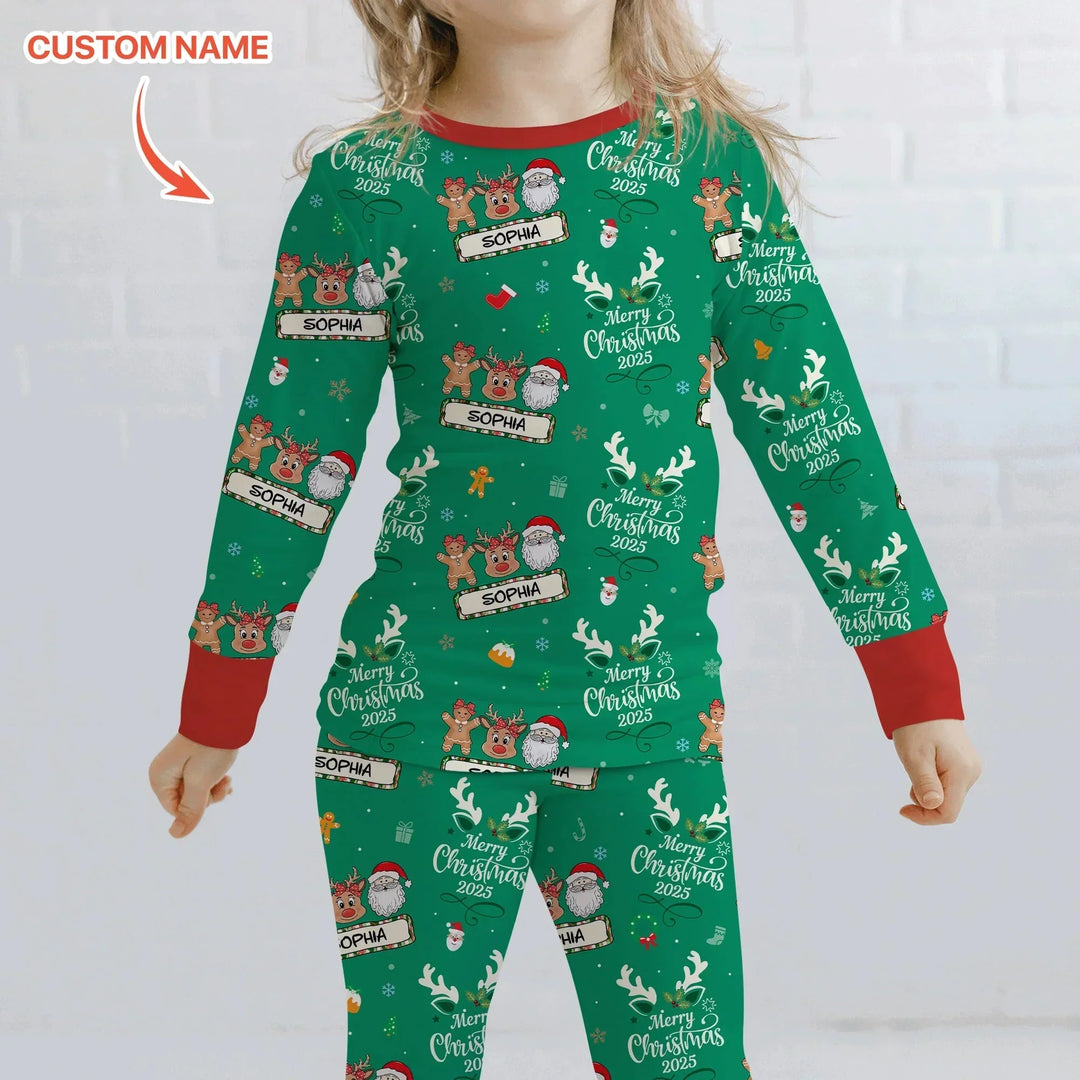 Custom Name "Merry Christmas My Deer" For Girl - Two Piece Long Sleeve Pajama Set , Custom Name "Merry Christmas My Deer" For Girl - Two Piece Long Sleeve Pajama Set - 12-18M