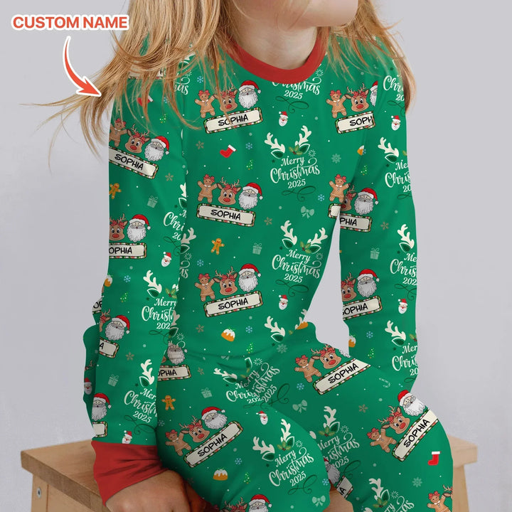 Custom Name "Merry Christmas My Deer" For Girl - Two Piece Long Sleeve Pajama Set , Custom Name "Merry Christmas My Deer" For Girl - Two Piece Long Sleeve Pajama Set - 12-18M