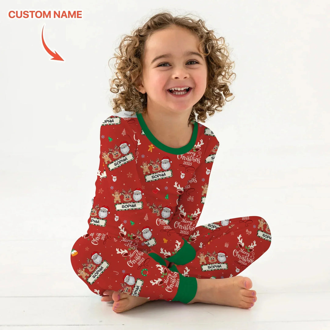 Custom Name "Merry Christmas My Deer" For Girl - Two Piece Long Sleeve Pajama Set , Custom Name "Merry Christmas My Deer" For Girl - Two Piece Long Sleeve Pajama Set - 12-18M