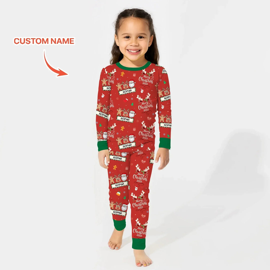 Custom Name "Merry Christmas My Deer" For Girl - Two Piece Long Sleeve Pajama Set , Custom Name "Merry Christmas My Deer" For Girl - Two Piece Long Sleeve Pajama Set - 12-18M