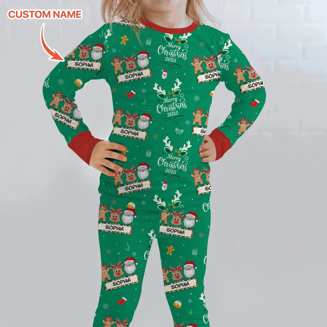 Custom Name "Merry Christmas My Deer" For Girl - Two Piece Long Sleeve Pajama Set , Custom Name "Merry Christmas My Deer" For Girl - Two Piece Long Sleeve Pajama Set - 12-18M