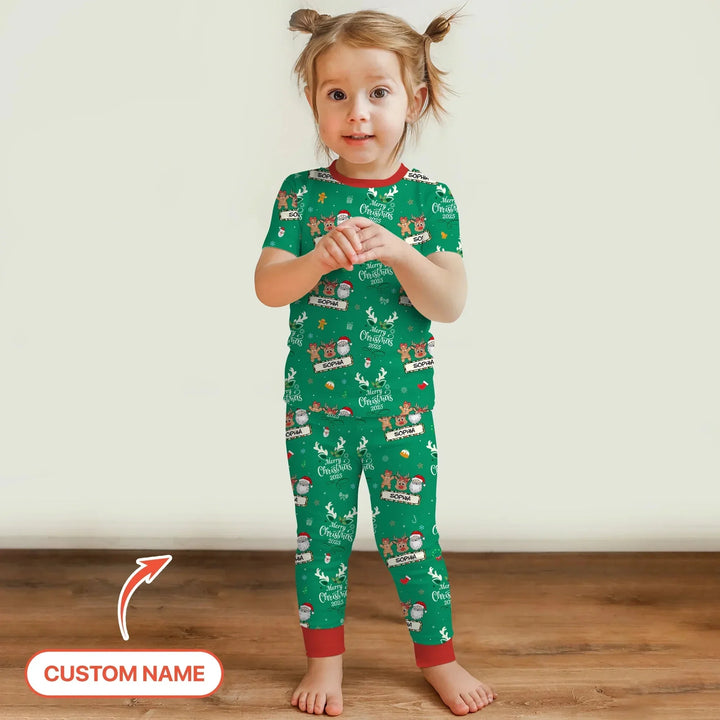 Custom Name "Merry Christmas My Deer" For Girl - Two Piece Short Sleeve Pajama Set , Custom Name "Merry Christmas My Deer" For Girl - Two Piece Short Sleeve Pajama Set - 12-18M