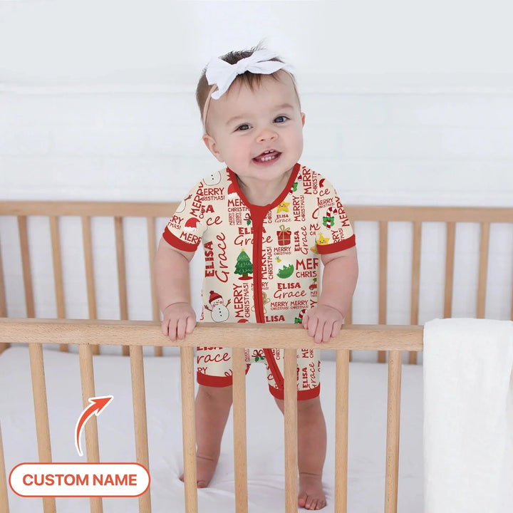 Custom Name Merry Christmas Shorty Zippy , Custom Name Merry Christmas Shorty Zippy - 0-3M