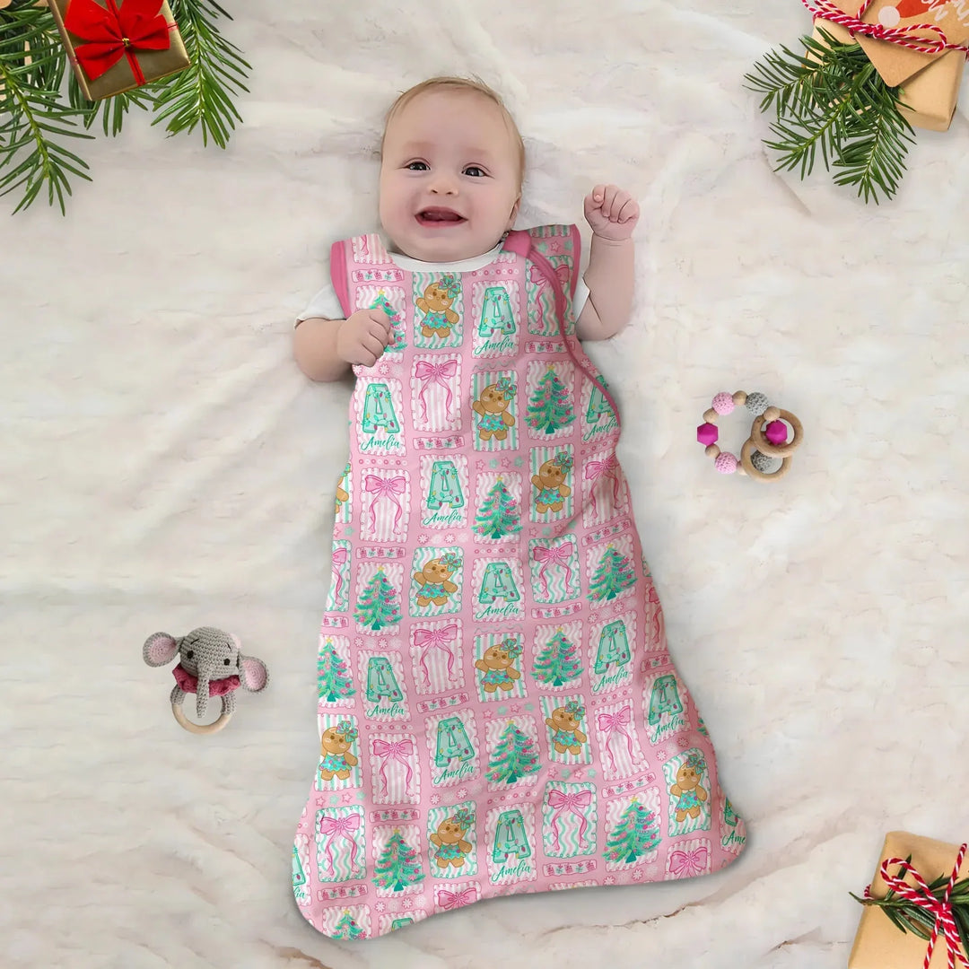Custom Name "Merry Pink Christmas" Sleep Bag , Custom Name "Merry Pink Christmas" Sleep Bag - XS / 0.5 TOG