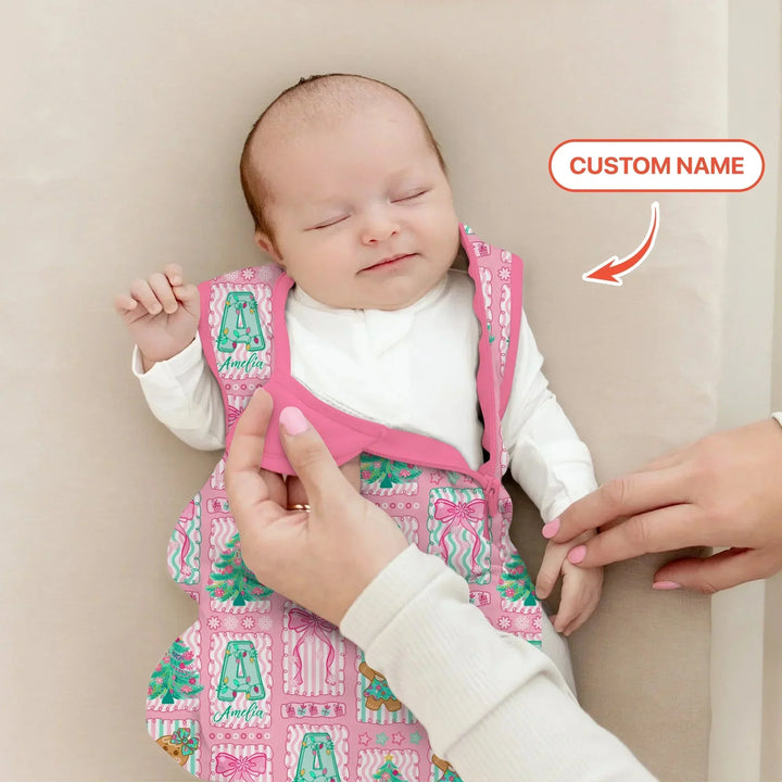 Custom Name "Merry Pink Christmas" Sleep Bag , Custom Name "Merry Pink Christmas" Sleep Bag - XS / 0.5 TOG