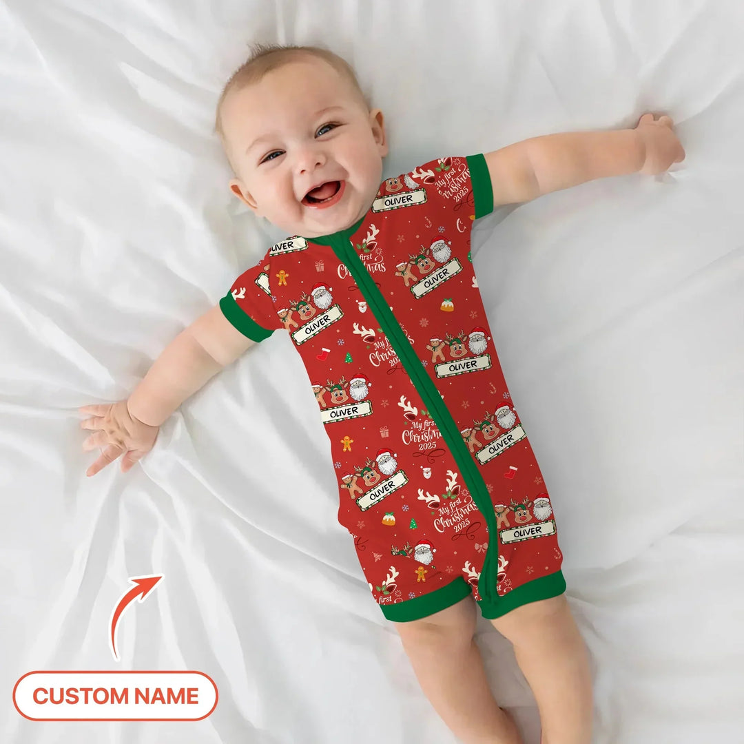 Custom Name "My Deer First's Christmas" For Boy - Shorty Zippy , Custom Name "My Deer First's Christmas" For Boy - Shorty Zippy - 0-3M