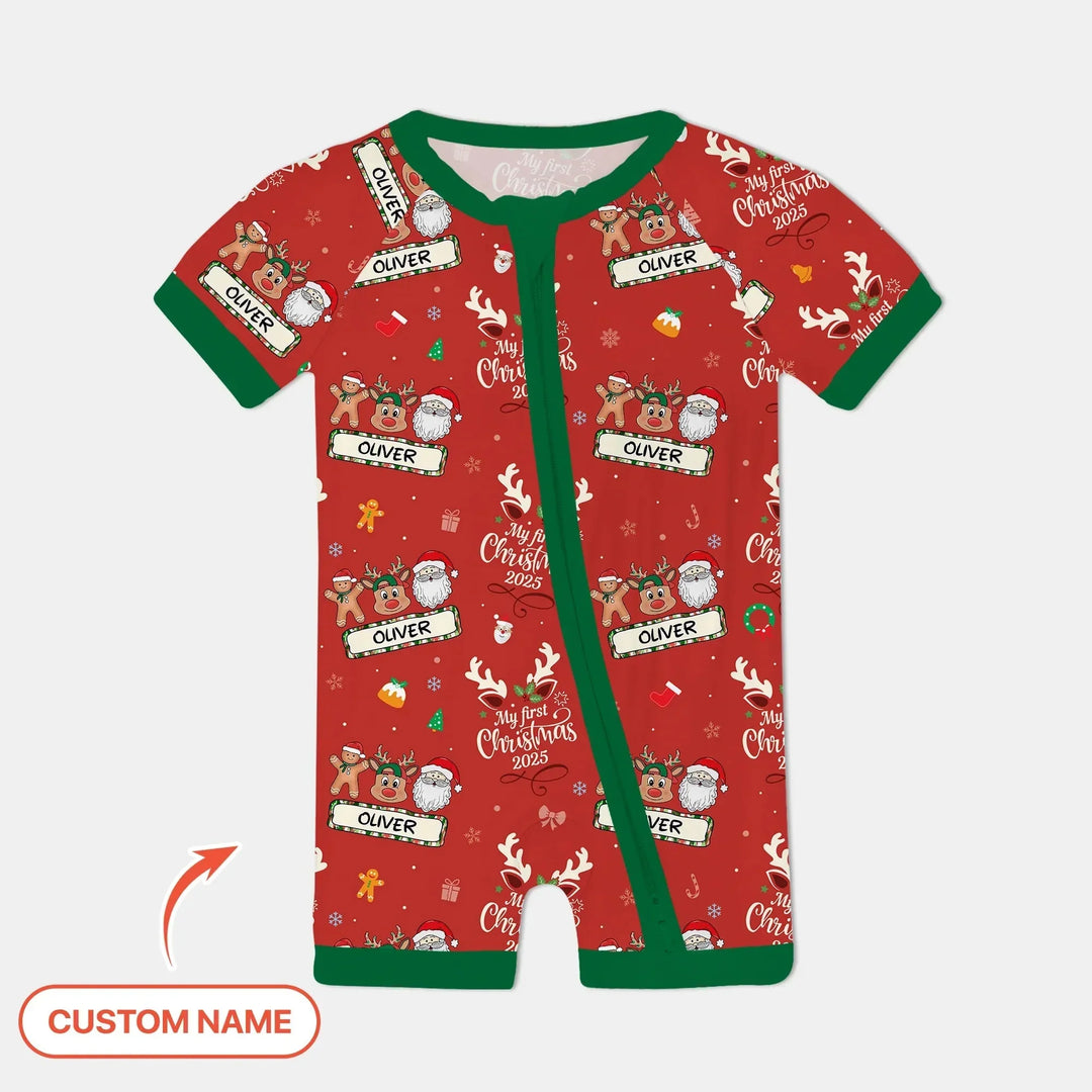 Custom Name "My Deer First's Christmas" For Boy - Shorty Zippy , Custom Name "My Deer First's Christmas" For Boy - Shorty Zippy - 0-3M
