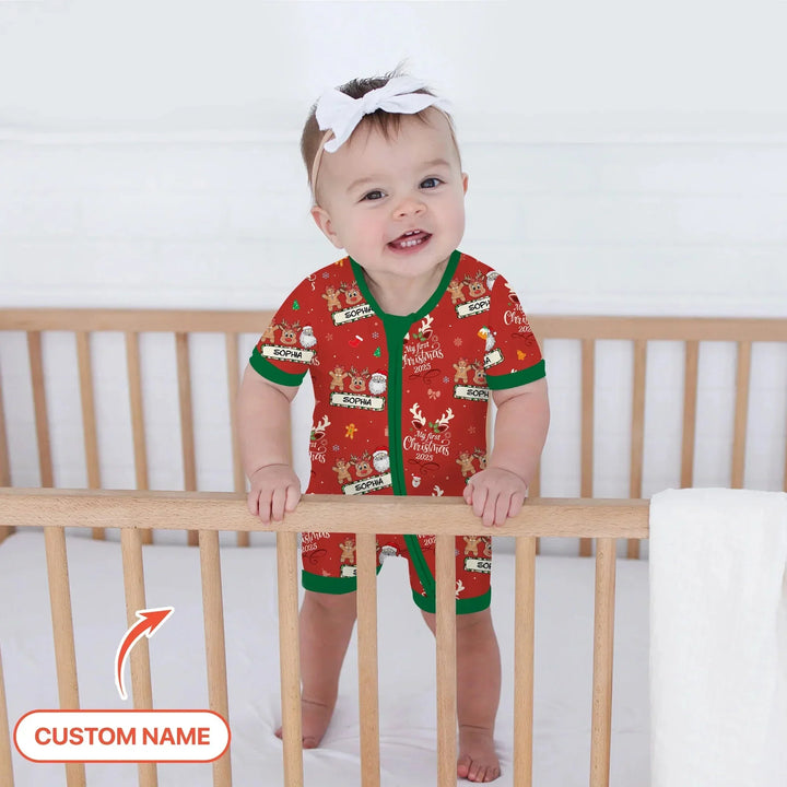 Custom Name "My Deer First's Christmas" For Girl - Shorty Zippy , Custom Name "My Deer First's Christmas" For Girl - Shorty Zippy - 0-3M