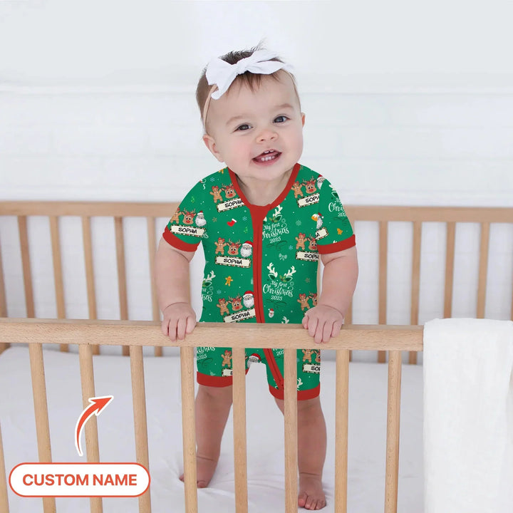 Custom Name "My Deer First's Christmas" For Girl - Shorty Zippy , Custom Name "My Deer First's Christmas" For Girl - Shorty Zippy - 0-3M
