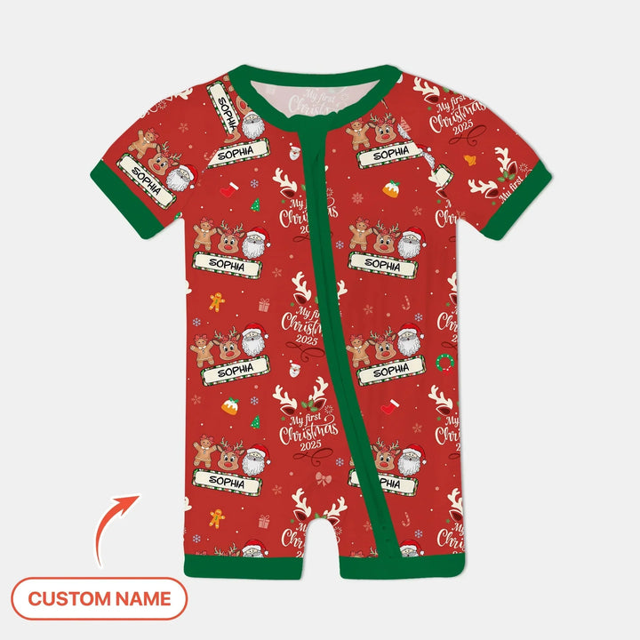 Custom Name "My Deer First's Christmas" For Girl - Shorty Zippy , Custom Name "My Deer First's Christmas" For Girl - Shorty Zippy - 0-3M