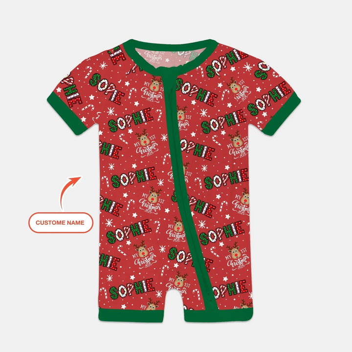Custom Name "My First Christmas 2025" Shorty Zippy , Custom Name "My First Christmas 2025" Shorty Zippy - 0-3M