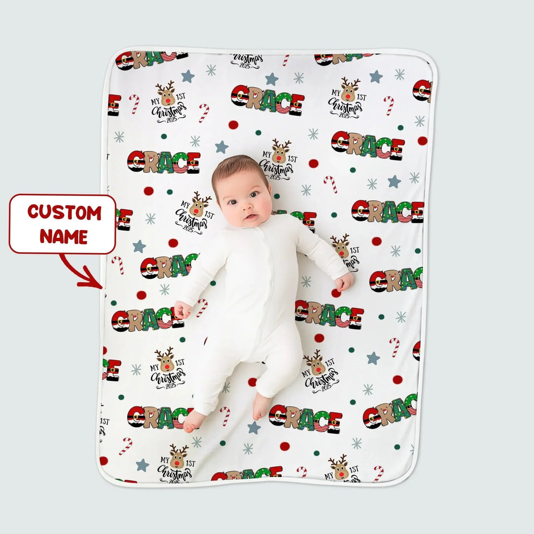 Custom Name "My First Christmas 2025" - Toddler Blanket (G) , Custom Name "My First Christmas 2025" - Toddler Blanket (G) - Default Title