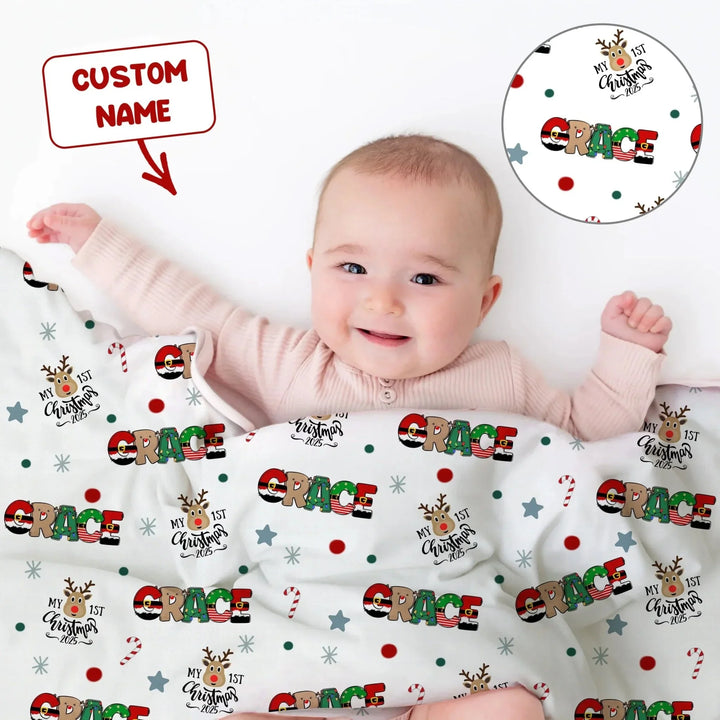 Custom Name "My First Christmas 2025" - Toddler Blanket (G) , Custom Name "My First Christmas 2025" - Toddler Blanket (G) - Default Title