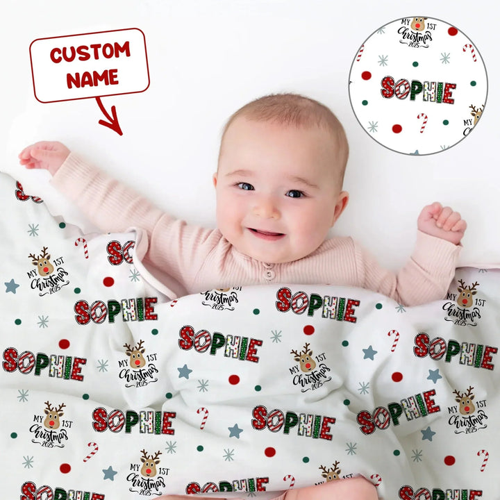 Custom Name "My First Christmas 2025" - Toddler Blanket (S) , Custom Name "My First Christmas 2025" - Toddler Blanket (S) - Default Title