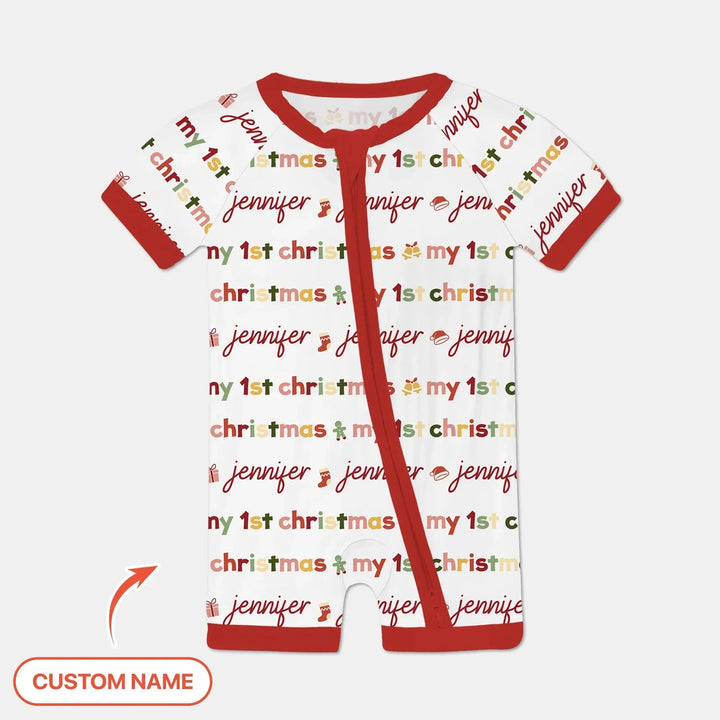 Custom Name My First Christmas Color Mood Shorty Zippy , Custom Name My First Christmas Color Mood Shorty Zippy - 0-3M