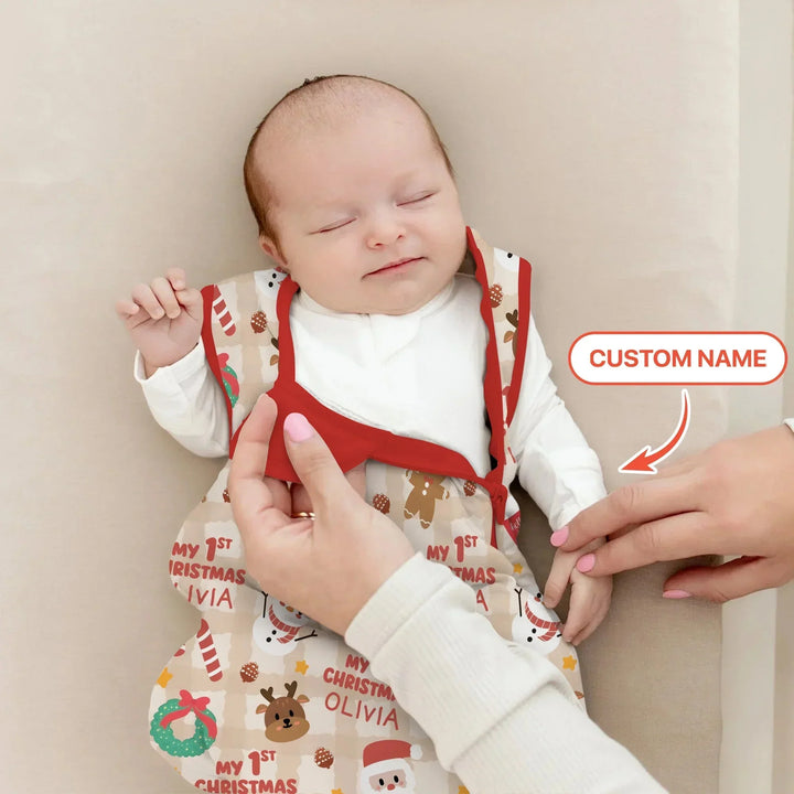 Custom Name My First Christmas Mocha Gingham Sleep Bag , Custom Name My First Christmas Mocha Gingham Sleep Bag - XS / 0.5 TOG